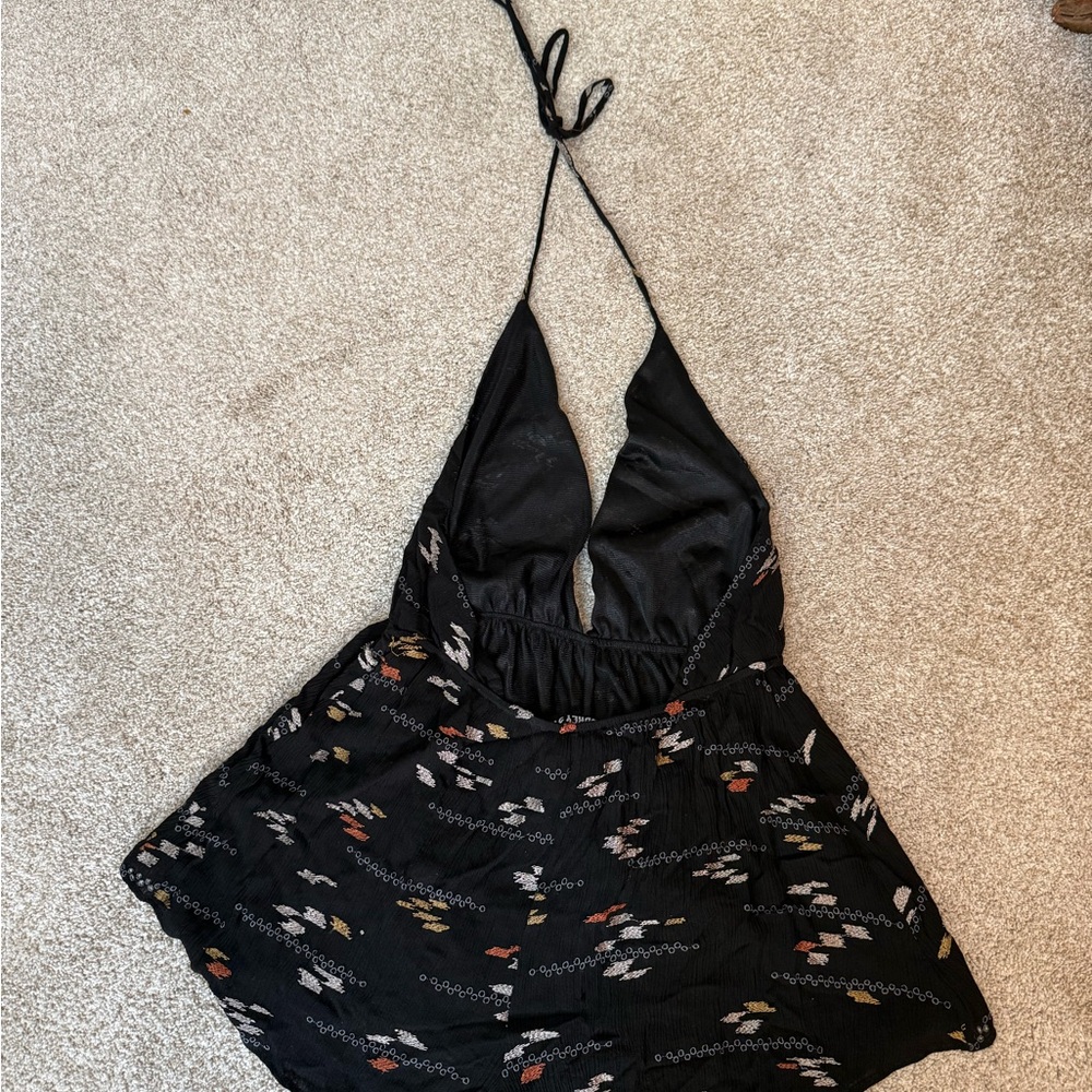 Black Patterned Shorts Romper - image 2